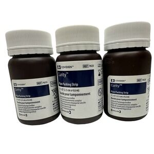 3‎ Bottles-COVIDIEN 7633 Curity Sterile Plain Packing Strip 1" x 15'(2.5cmx4.6m)